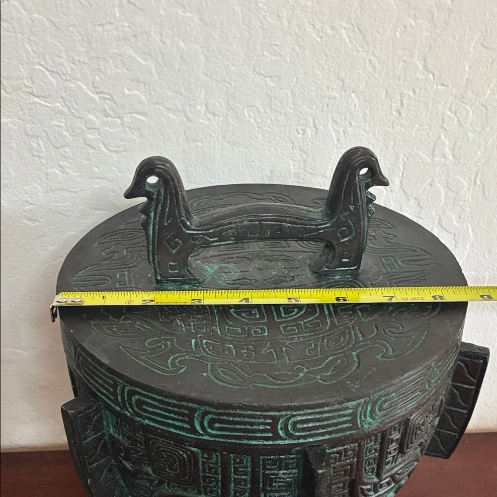 Vintage 1960s James Mont MCM Verdigris Mayan Aztec Asian Faux Bronze Ice Bucket